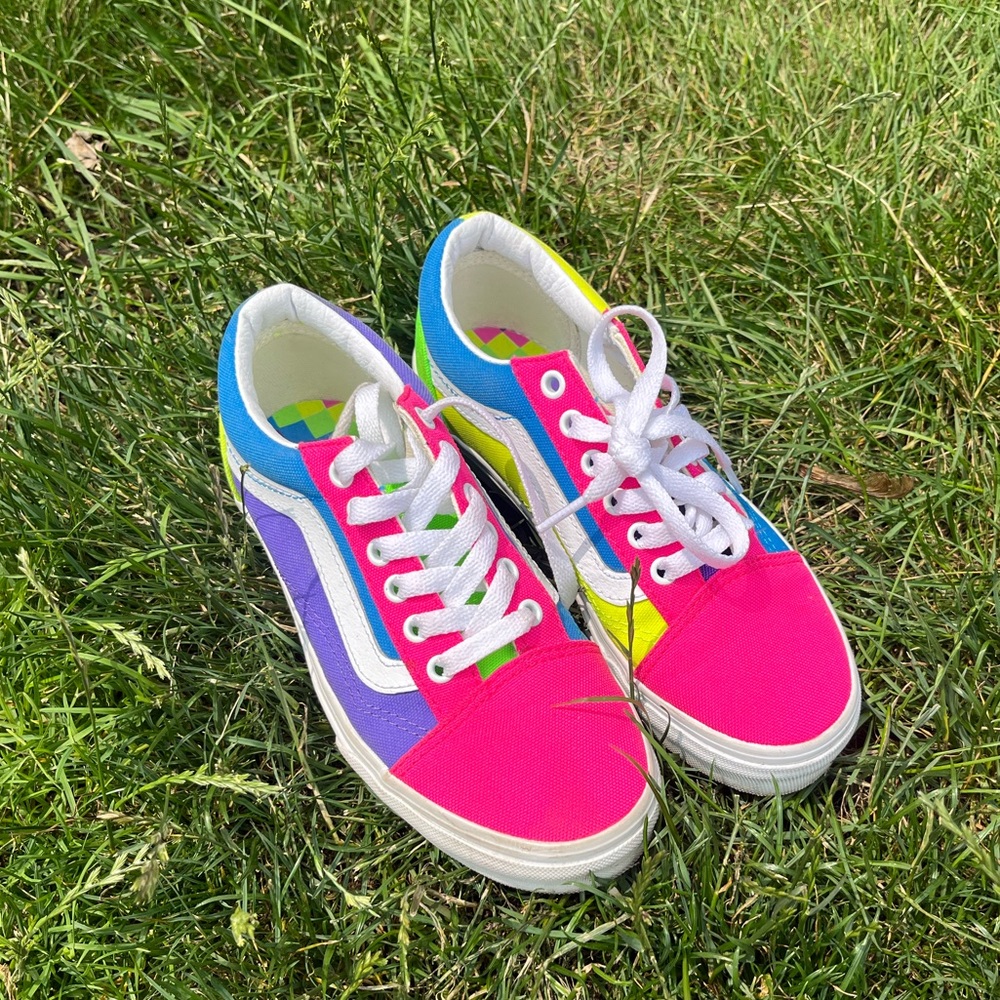 Vans Old Skool Neon Color-Block Skate Shoe - Pink / Purple / Yellow Size 2